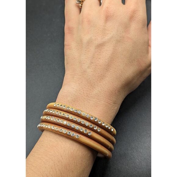 Vintage Art Deco Celluloid Rhinestone Coil Wrap Flapper Bangle Bracelet - Picture 5 of 12